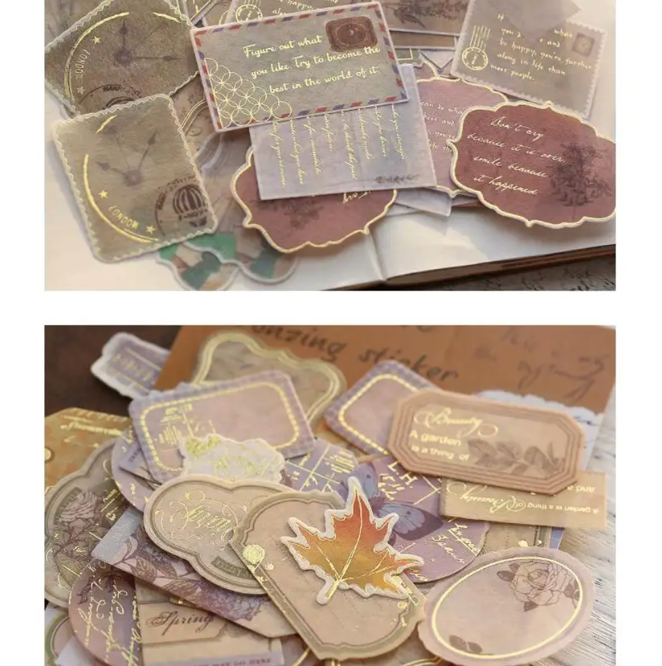 40pcs/pack Vintage Gold Paper Stickers