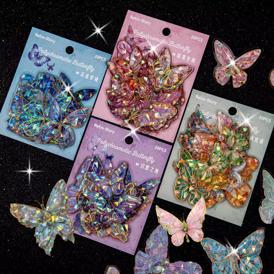 20 pcs per pack 3D Gold Colorful Butterflies PET Stickers