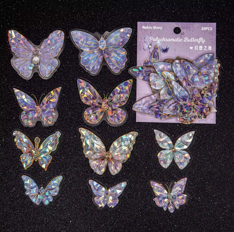 20 pcs per pack 3D Gold Colorful Butterflies PET Stickers