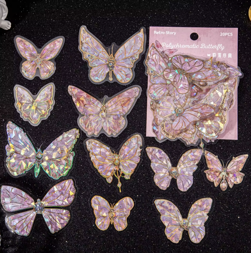 20 pcs per pack 3D Gold Colorful Butterflies PET Stickers