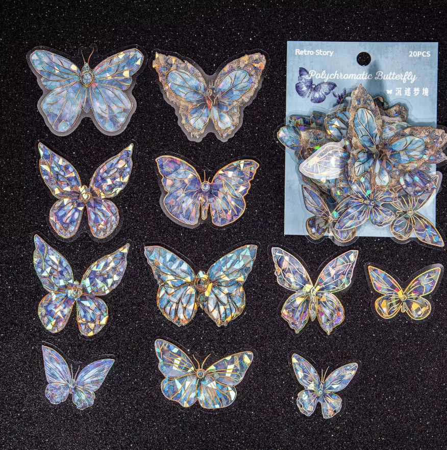 20 pcs per pack 3D Gold Colorful Butterflies PET Stickers